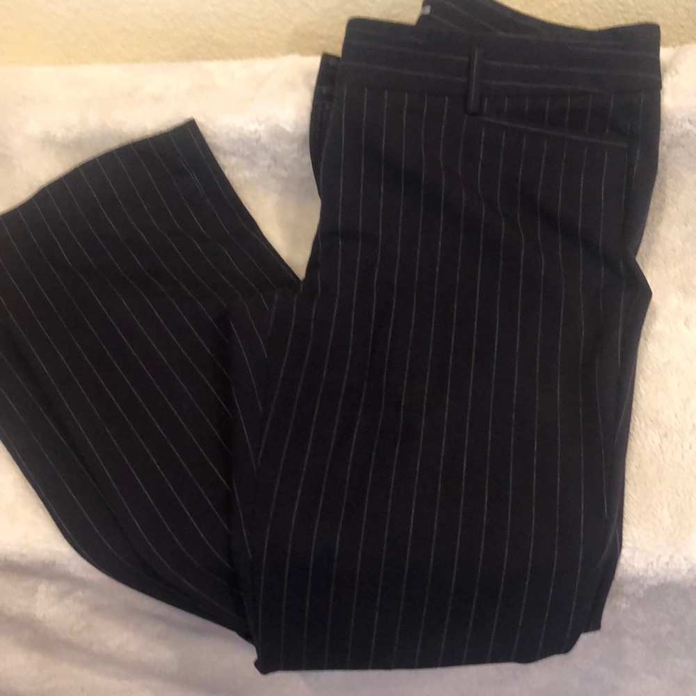 Navy pinstripe trousers from Express